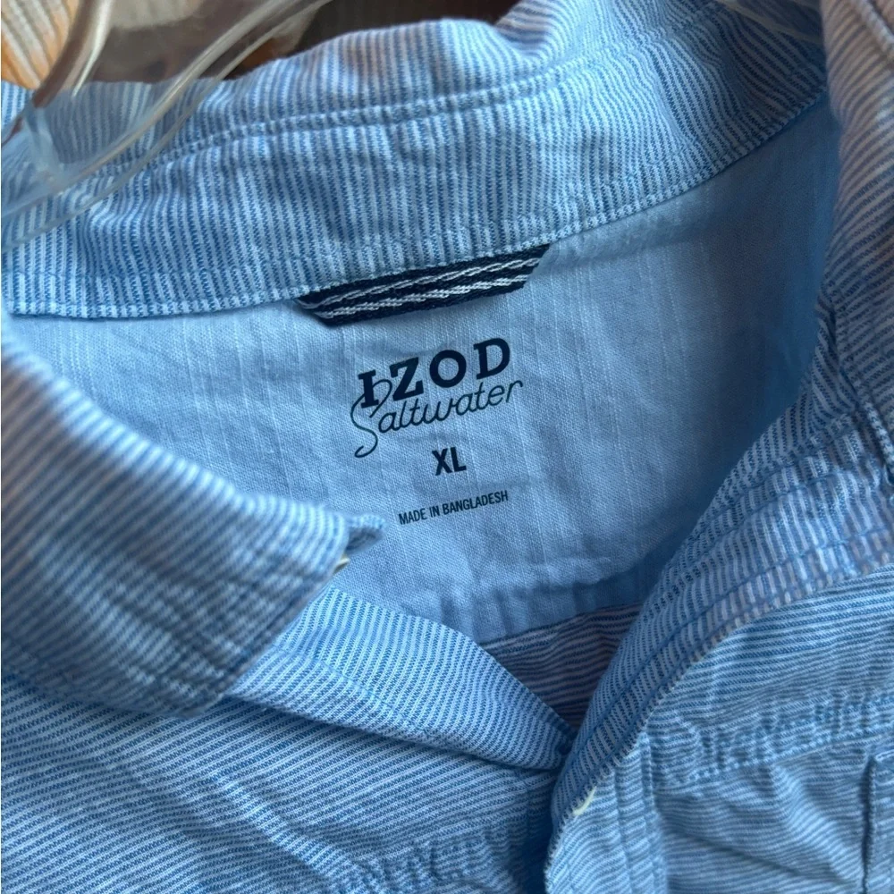 IZOD Dockside Short Sleeve Chambray 100% Cotton Men’s XL Button Down Shirt | EUC - Picture 4 of 16
